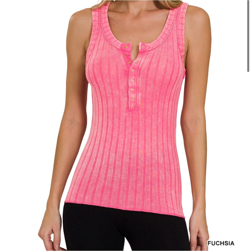 🟠NWT ZENANA Ribbed Scoop Neck Tank Top in Fuchsia